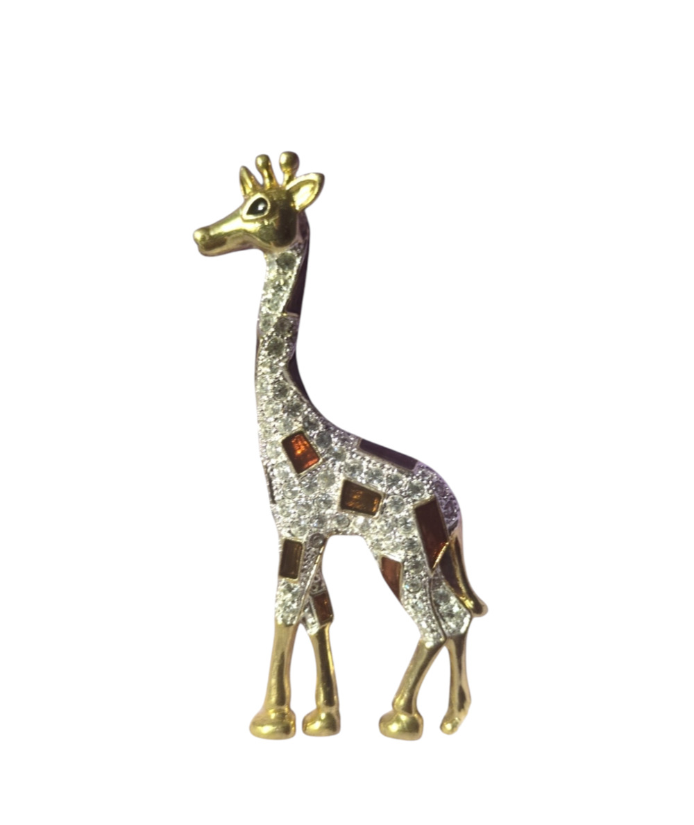 Roman Orange and Clear Rhinestone Giraffe Brooch